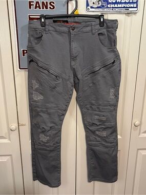Copper Rivet Men's Distressed Grey Moto-Style Pants